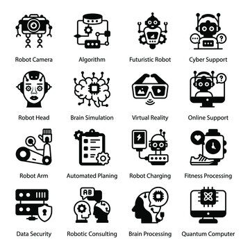 
Robots and Future Technology Solid Icons Set 
