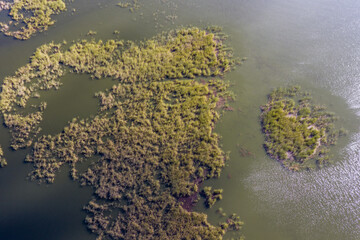 Obraz na płótnie Canvas Drone photo of Vistula Lagoon in Katy Rybackie village located on the Vistula Spit between lagoon and Baltic Sea in Pomerania region of Poland