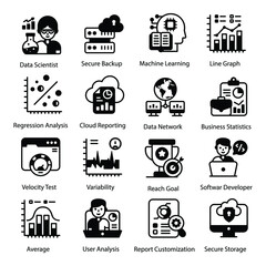 
Business Learning Data Solid Icons Set 
