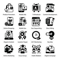 
Online Article and Digital Marketing Solid Icons 
