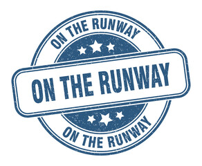 on the runway stamp. on the runway label. round grunge sign