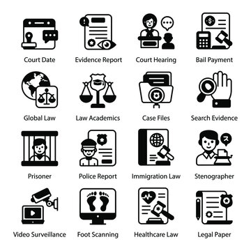 
Pack of Legal Affairs Solid Icons 
