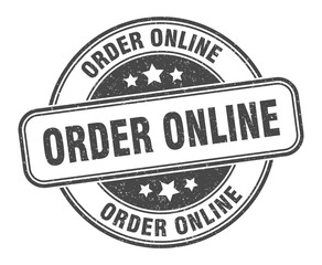 order online stamp. order online label. round grunge sign