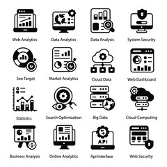 Pack of Web Analytics Solid Icons
