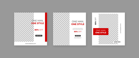 Set of Social Media Post Template,  Editable Square Banner Ads, Geometric Creative Shape, Electronic Media Vector Illustration