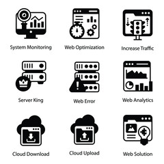 
Web and Dataserver Icons in Modern Filled Style 
