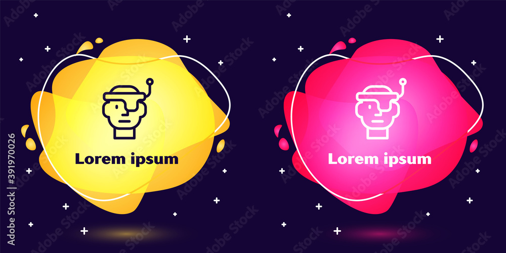 Poster Set line Smart glasses mounted on spectacles icon isolated on blue background. Wearable electronics smart glasses with camera and display. Abstract banner with liquid shapes. Vector.