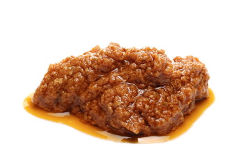 Tomato dressing sauce with basil isolated on white background