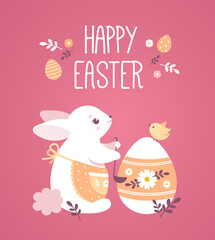 Easter cute rabbit with Easter egg. Vector illustration isolated.