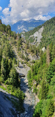 Versam Switzerland July 2020 Mountain landscape and gorges in beautiful weather with blue sky