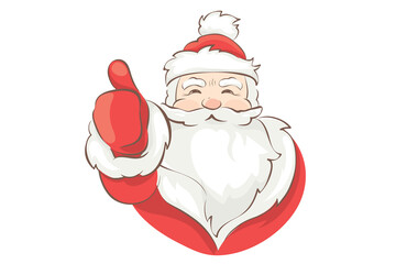 Funny Santa Claus / Vector christmas illustration, banner with sign Thumbs up.