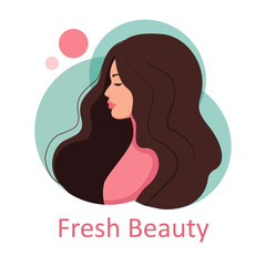 Fresh beauty. girl profile picture. vector illustration in cartoon style.