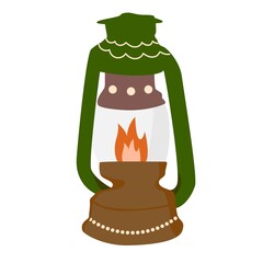 Campfire gas lamp vector illustration. Isolated on white background drawing for prints, poster, cute stationery, travel design. High quality illustration