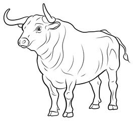 Symbol of the year 2021. Large wild animal buffalo, black and white image.
