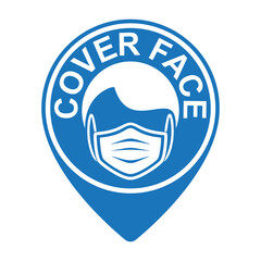 Healthcare infographic elements. COVER FACE sign, location marker. Vector illustration isolated on white background.