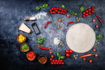 Handmade pizza on dark background