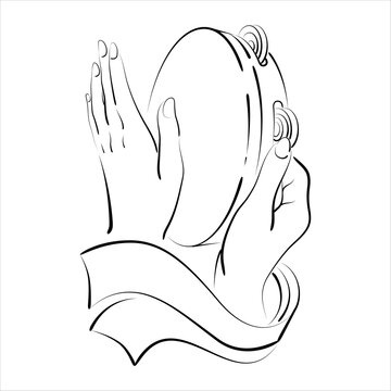 hands holding tambourine black line art clip art preview