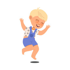 Obraz premium Smiling Boy with Freckles and Blonde Hair Jumping with Joy and Excitement Vector Illustration