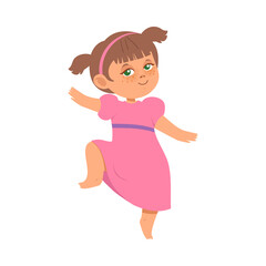 Cheerful Girl with Freckles and Dark Hair Jumping with Joy and Excitement Vector Illustration