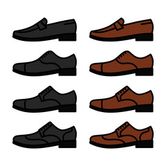 Man classic leather dress shoes vector icon set 