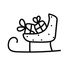 santa claus sleigh with gifts vector illustration, doodle element