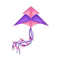 Flying Kite as Festive Toy Craft with Wings and Tail Vector Illustration