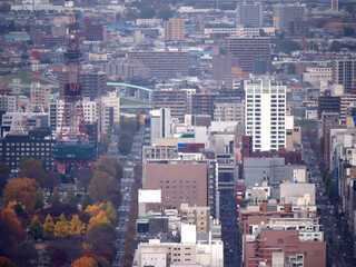 Hokkaido,Japan-November 8, 2020: Bird's view of Sapporo City in Hokkaido, Japan
