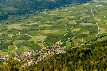Superb panoramic view of the Val Venosta in the Silandro and Corzes area on a sunny day, South...