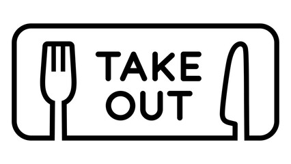 Fork and knife, rectangular takeout icon. black and white