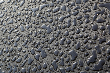 Rain drops texture of black pavement asphalt.  Natural background, flat lay all focused