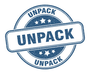 unpack stamp. unpack label. round grunge sign