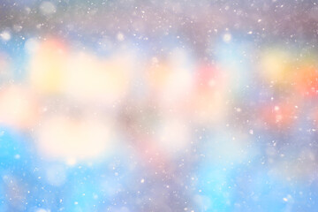 colorful background snow snowfall evening christmas lights, soft light blurry