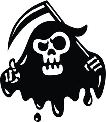 Cartoon Character Reaper with the Scythe, Pointing and Melting