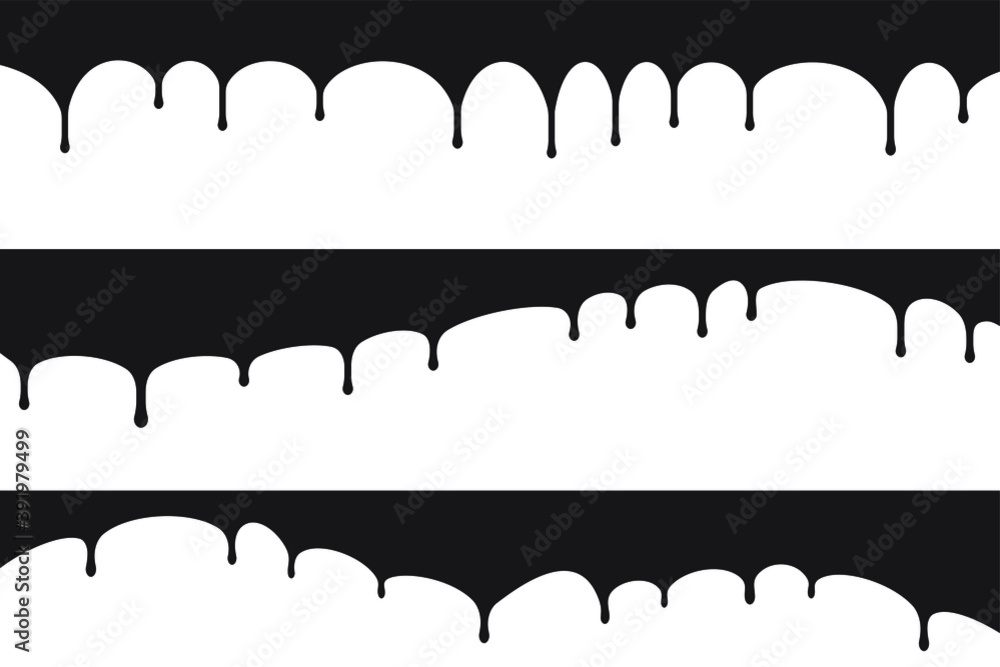 Poster set of three black paint dripps, blobs for your design on a white background.