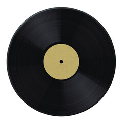 Vintage LP disc with empty yellow label for vinyl recorder, retro style music background