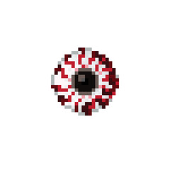 Bloody eyes. Halloween pixel art. Bloody eyeball. Vector picture.	