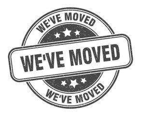we've moved stamp. we've moved label. round grunge sign
