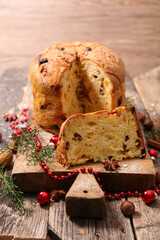 italian panettone and christmas decoration