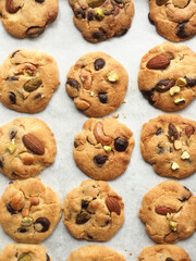 Chocolate chip cookies with almond, pistachio, macadamia and cashew nuts