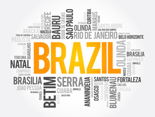 Fototapeta premium List of cities and towns in Brazil, word cloud collage