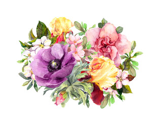Floral bouquet - watercolor flowers illustration for spring, summer design