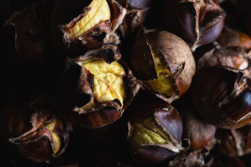 Close-up view of roasted chestnuts . 