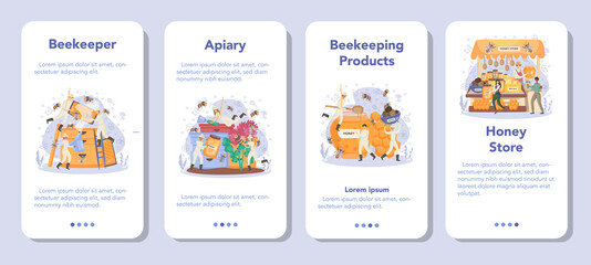Hiver or beekeeper mobile application banner set. Professional
