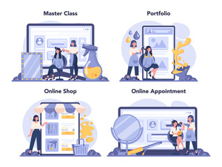 Hairdresser online service or platform set. Idea of hair care in salon.