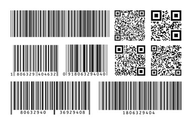 Barcode. QR code template. Scan striped code for digital identification. Vector bar code thin line sticker