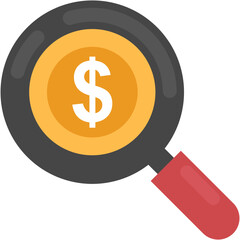 
Dollar coin under magnifying. Conceptual flat icon of investment search
