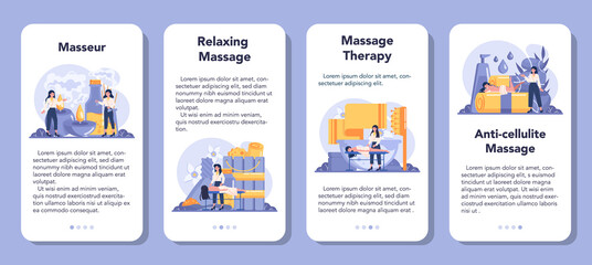 Massage and masseur mobile application banner set. Spa procedure