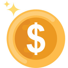 
A dollar gold coin flat vector icon 

