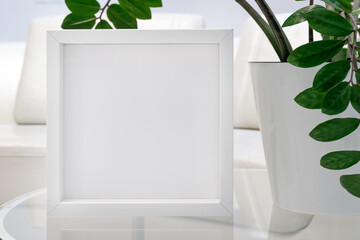 White frame in the interior. Mock-up for designers.