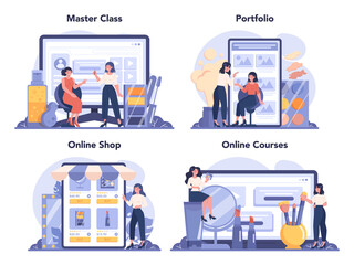 Visagiste online service or platform set. Beauty center service concept